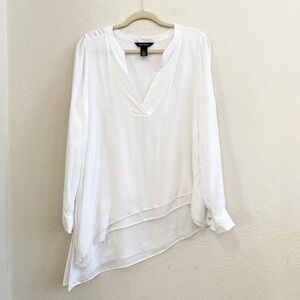 White House Black Market Womens White Asymmetrical Layered Tunic Top Size 8